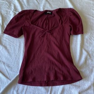 Wine Red Reformation Short Sleeve Knit Blouse Top